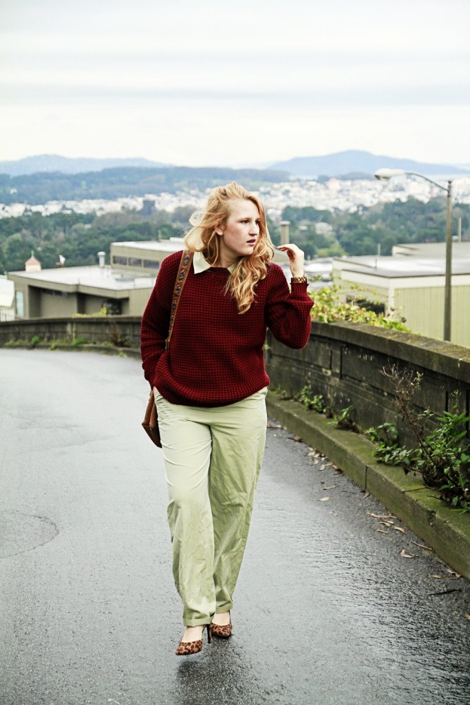 Red sweater and green jumpsuit - Whimsy Soul