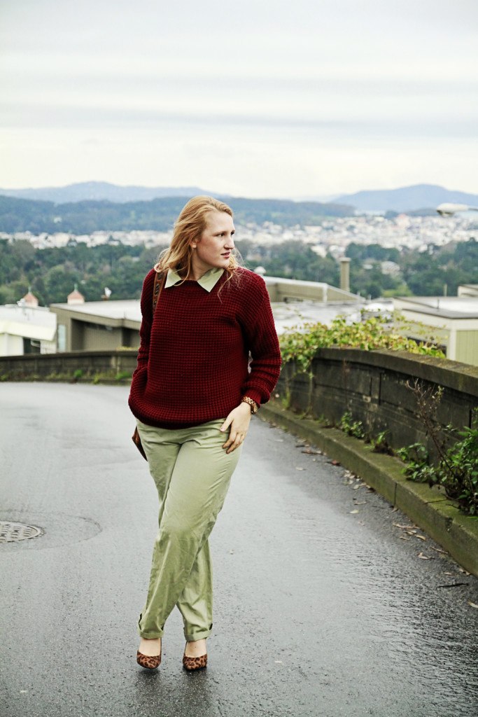 Red sweater and green jumpsuit - Whimsy Soul