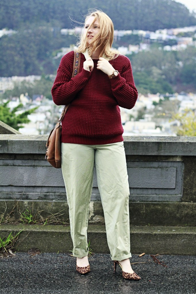 Red sweater and green jumpsuit - Whimsy Soul