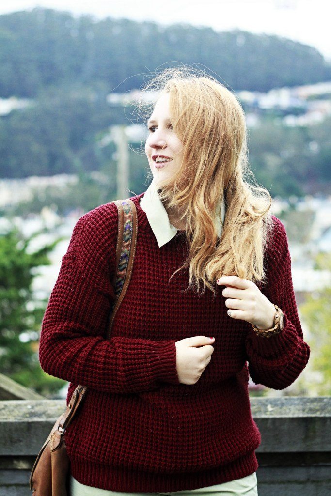 Red sweater and green jumpsuit - Whimsy Soul