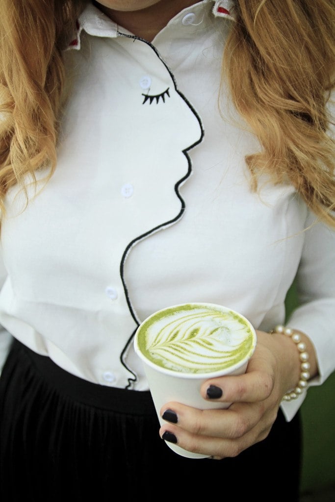 Green Tea Latte + Romwe Blouse