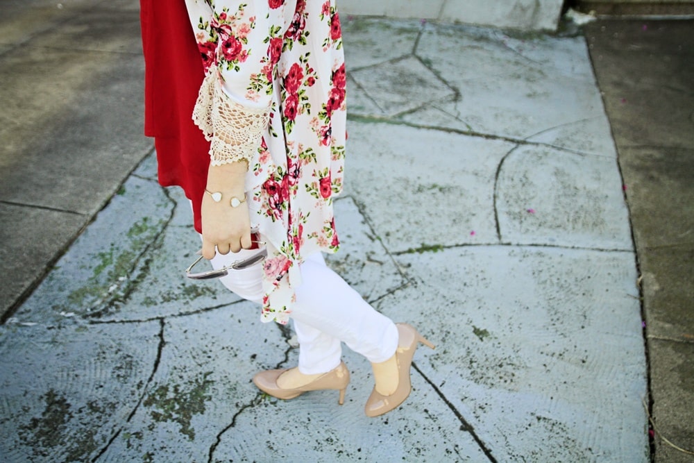Floral Kimono and Red Swing Top - Whimsy Soul