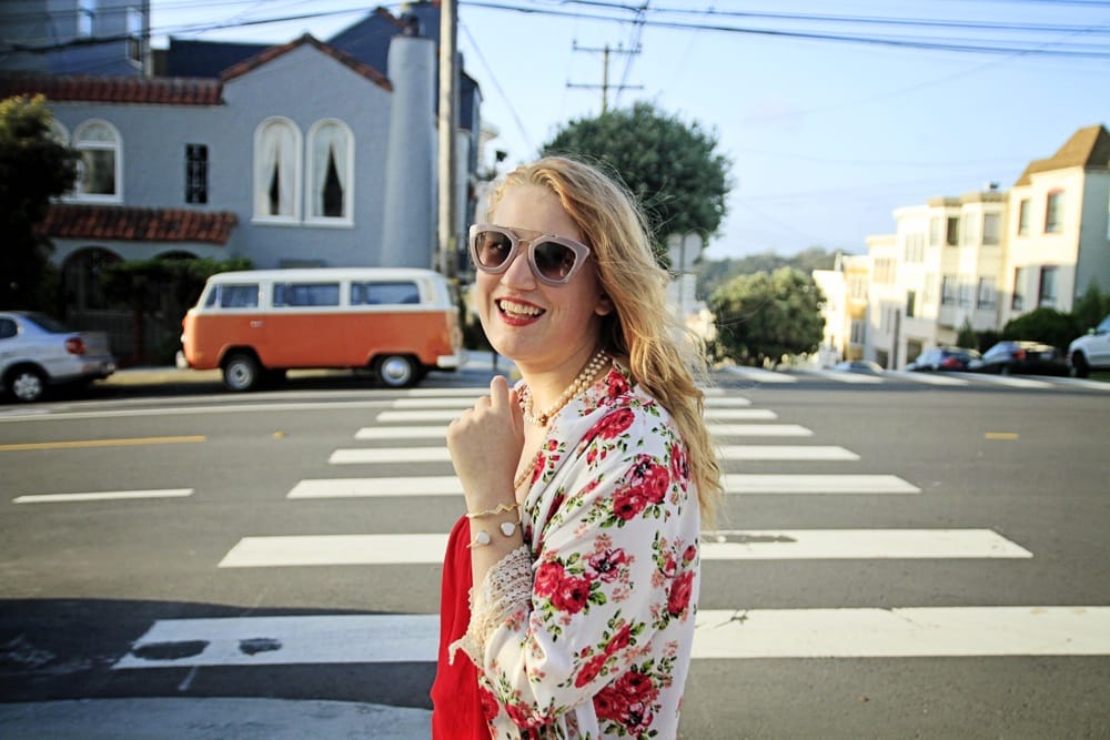 Floral Kimono and Red Swing Top - Whimsy Soul