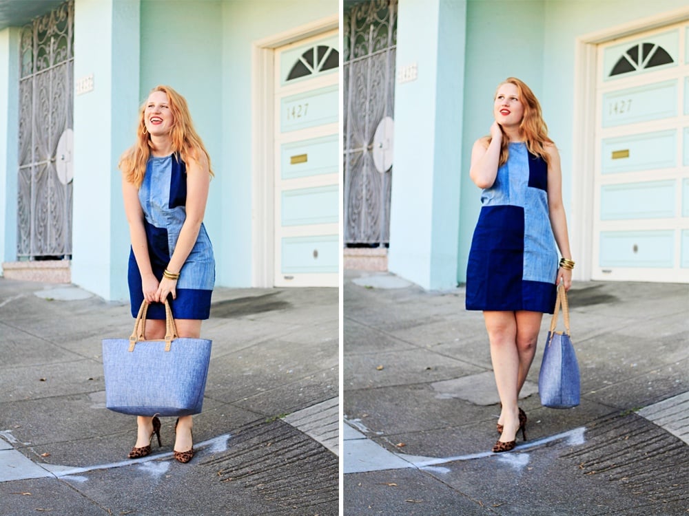 Stretch Denim Patchwork Shift Dress