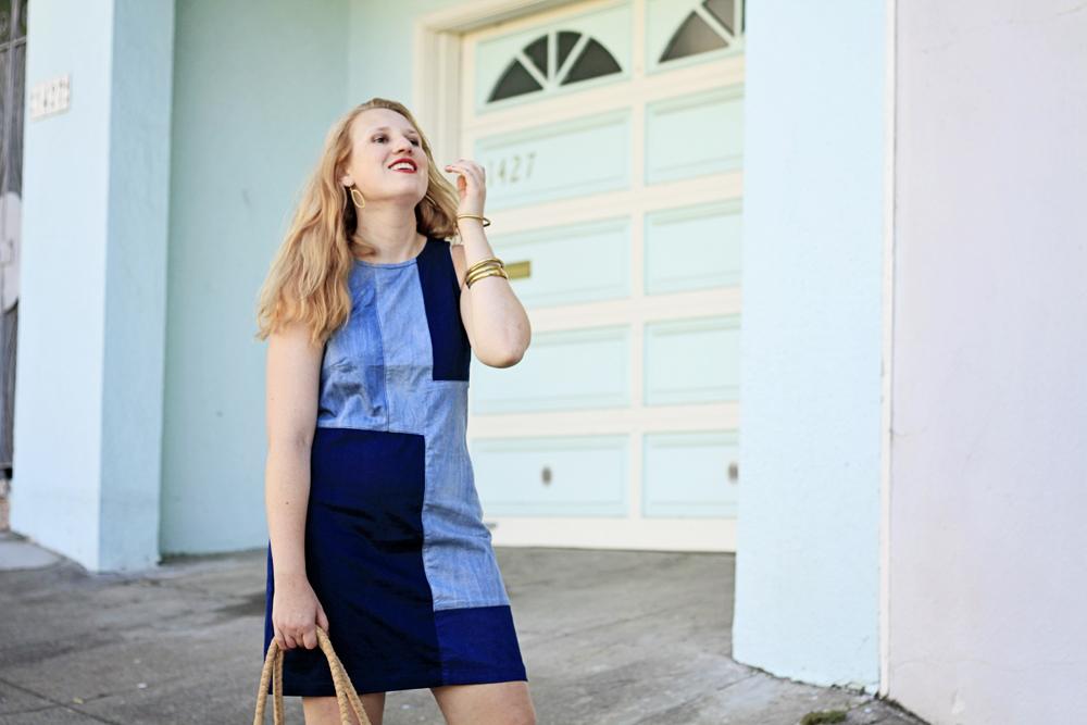 Stretch Denim Patchwork Shift Dress