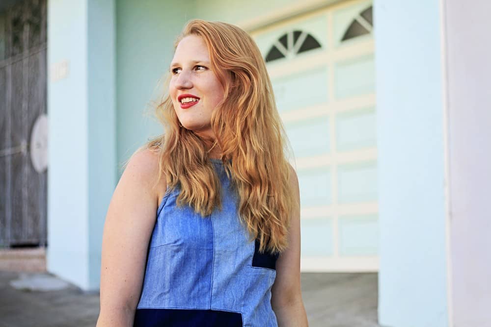 Stretch Denim Patchwork Shift Dress