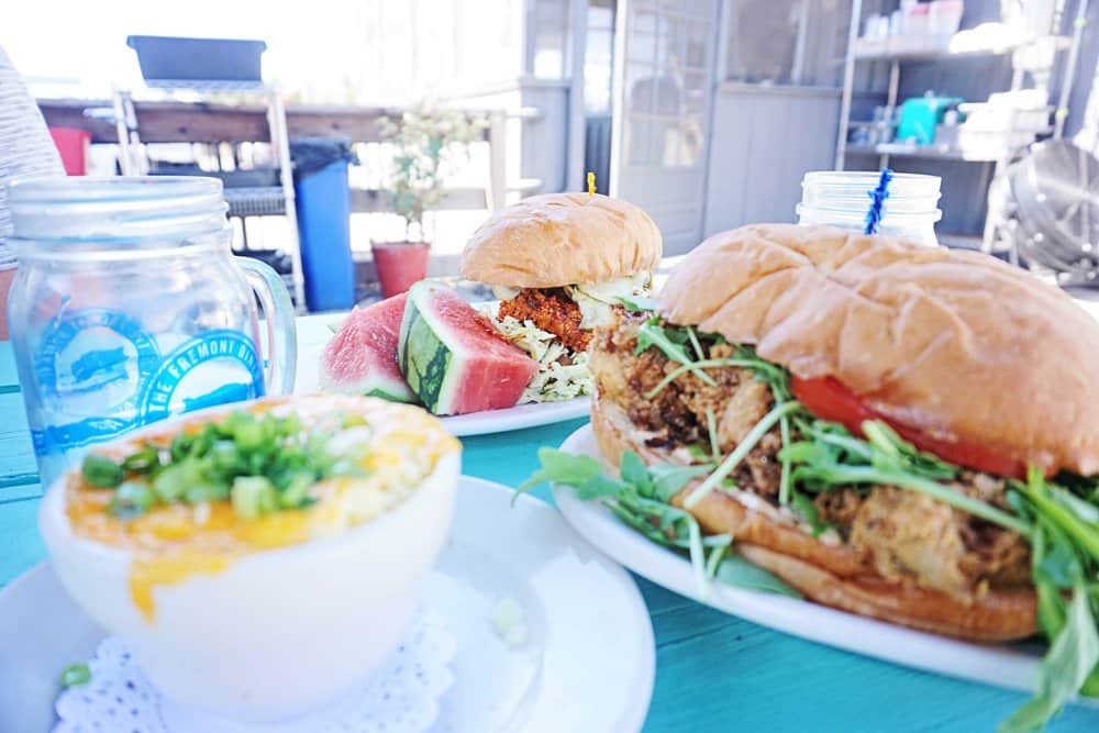 Freemont Diner oyster sandwhich and fried chicken po boy