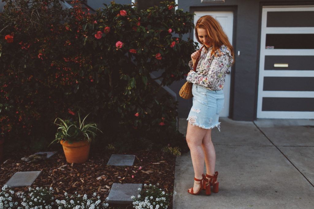 H&M denim skirt and floral top