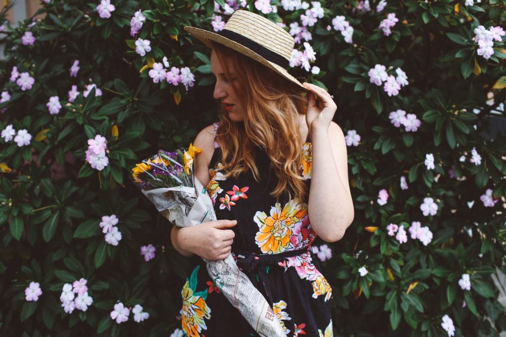 floral old navy jumpsuit, boat hat