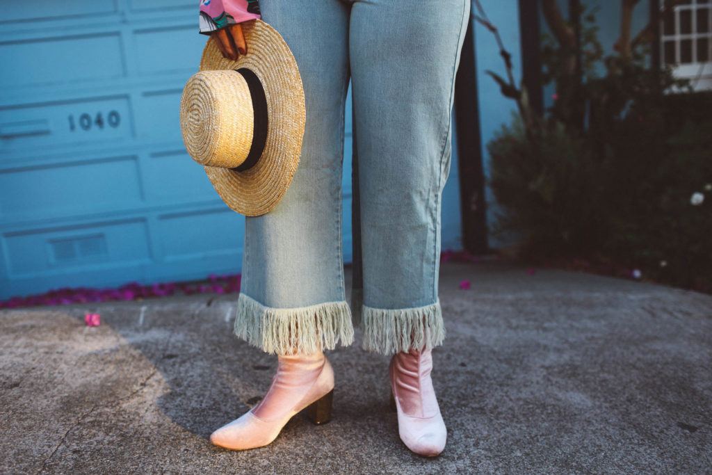ASOS fringe jeans, bell sleeve top, lombard street