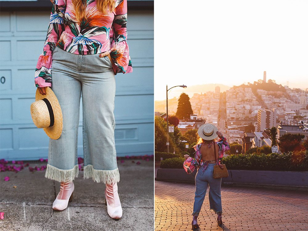 ASOS fringe jeans, bell sleeve top, lombard street