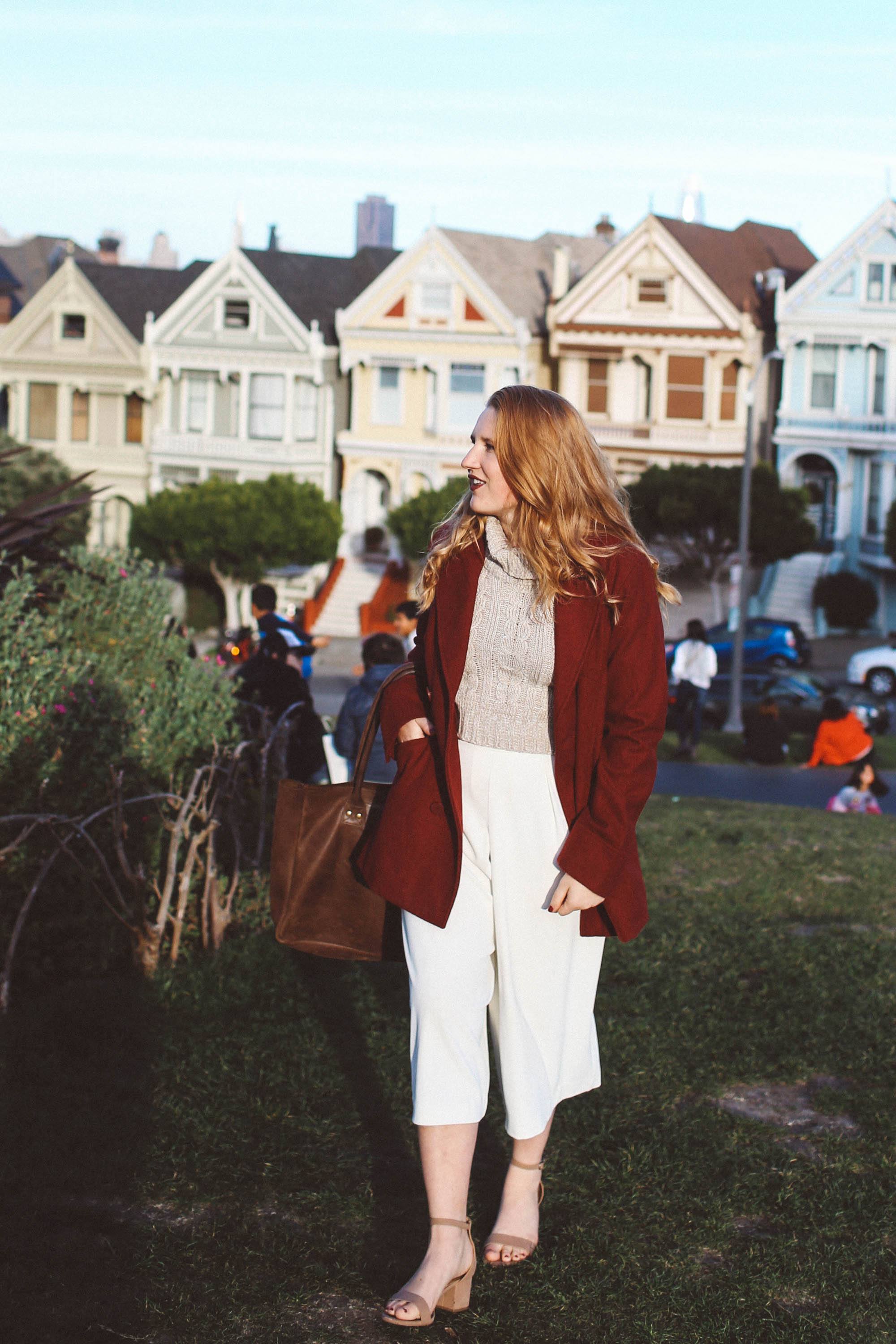 red coat white pants painted ladies