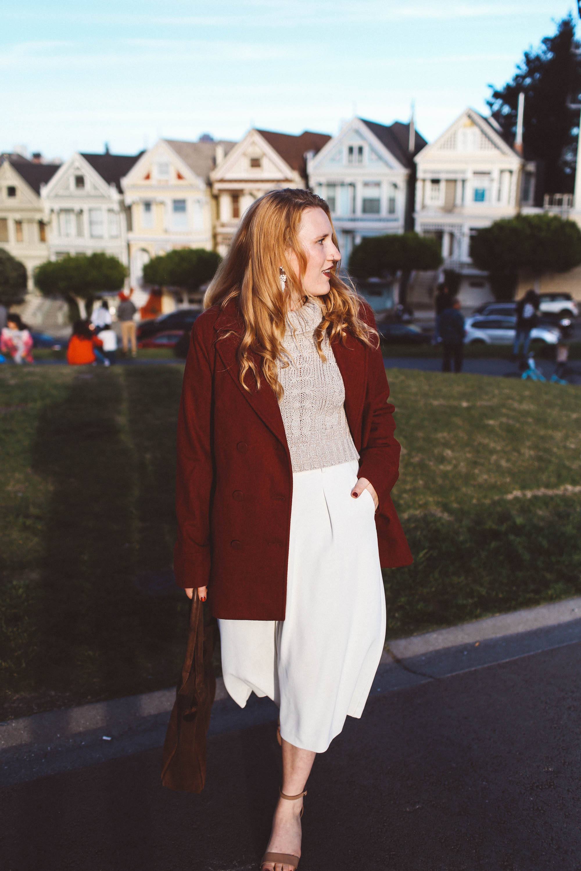 red coat white pants painted ladies