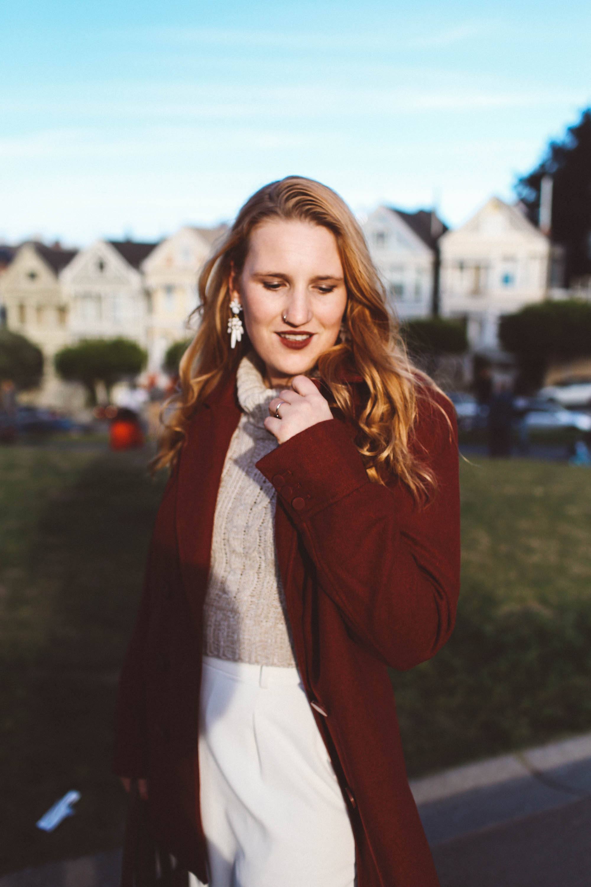red coat white pants painted ladies