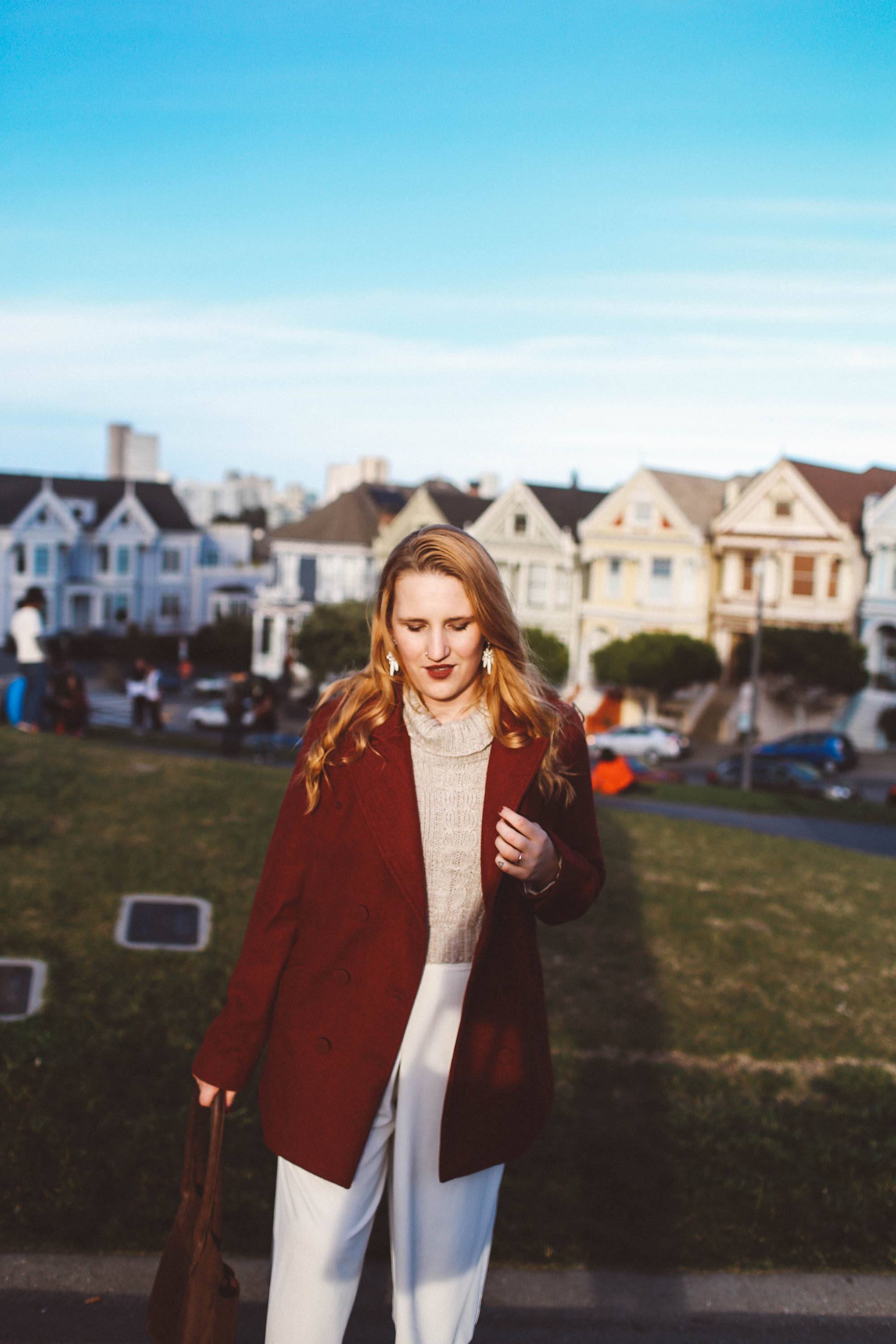 red coat white pants painted ladies
