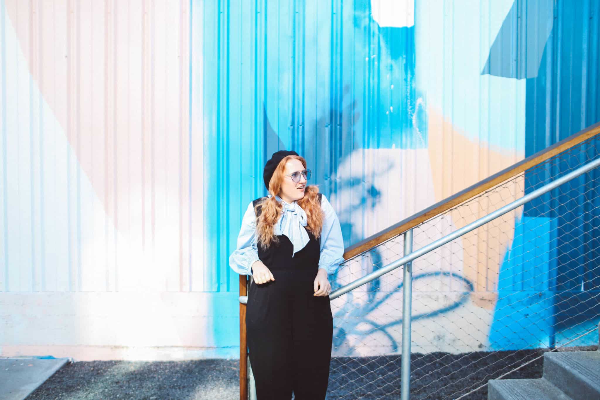 blue bow top blue sunglasses jumpsuit