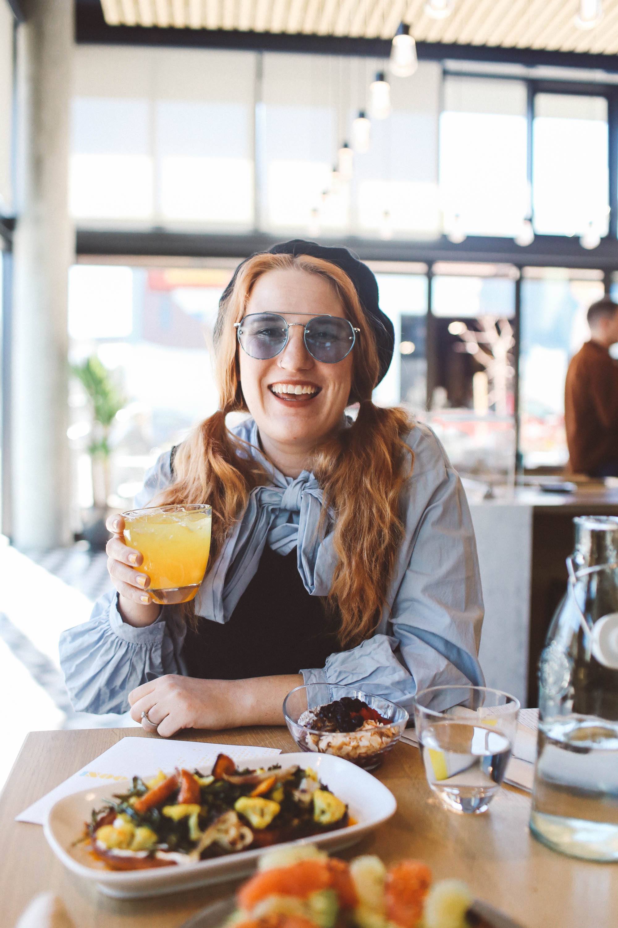 blue bow top blue sunglasses san francisco brunch