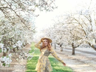 flowers almond blossoms california yellow dress