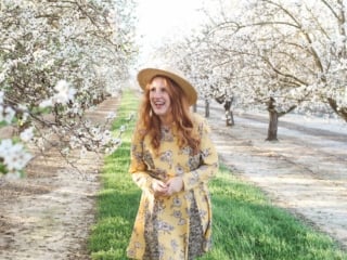 flowers almond blossoms california yellow dress