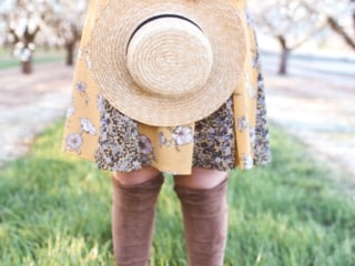 flowers almond blossoms california yellow dress