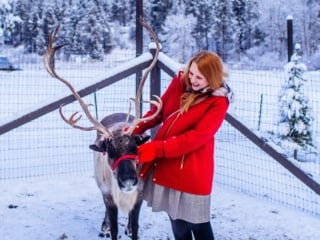 Woman at reindeer farm in Leavenworth
