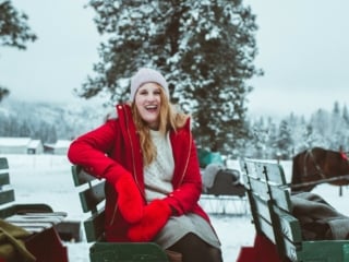 Woman on sleigh in Leavenworth