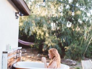 Joshua Tree airbnb with orange bath tub