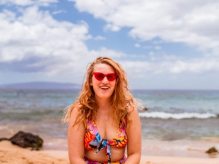 Vibrant floral bikini on the beaches of Maui