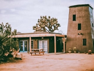 Joshua Tree Airbnb with a historical tower on property
