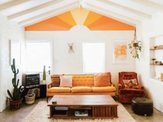 The living room in a very chic Joshua Tree Airbnb