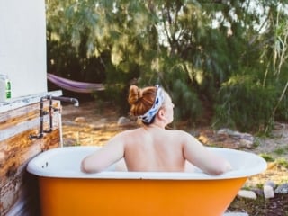 Outdoor Bath Tub at Cabin Cabin Cabin in Joshua Tree California