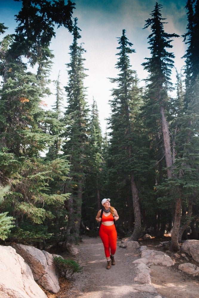 Kara on the hiking trail to the Bumpass Hell Sulfur Ponds