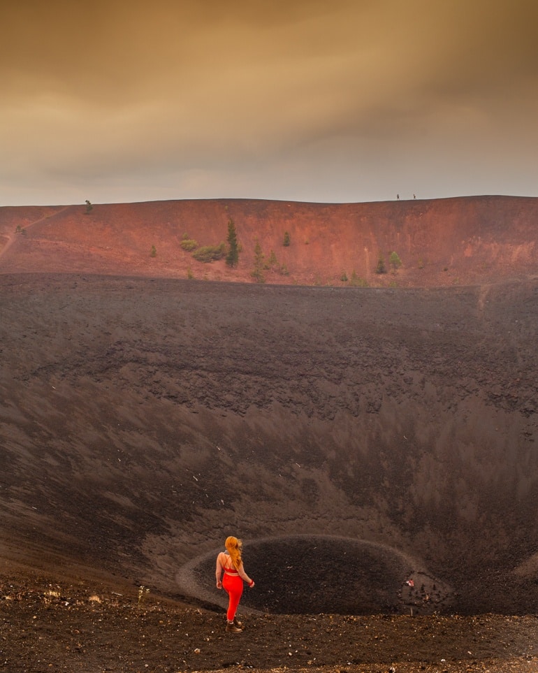 Kara on the rim of Cinder Cone an inactive volcano in Lassen National Park