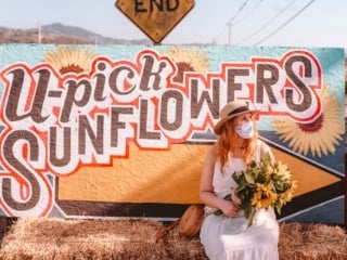 Kara at Andreotti Sunflower farm in Half Moon Bay